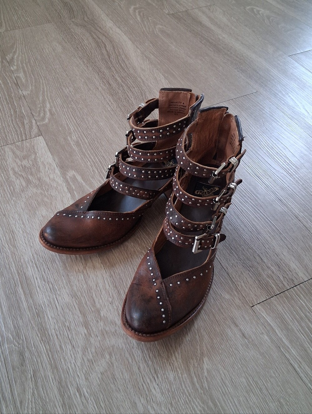 Freebird By Steven Felicity Brown Strappy Studded Leather Boots - Picture 5 of 15